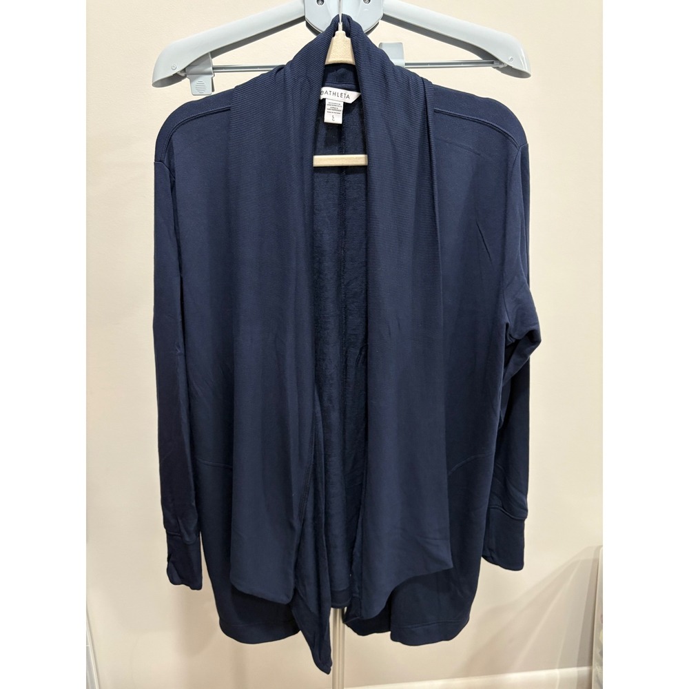 Athleta Pranayama Restore Wrap Cardigan Navy Blue Large Open Pockets Soft